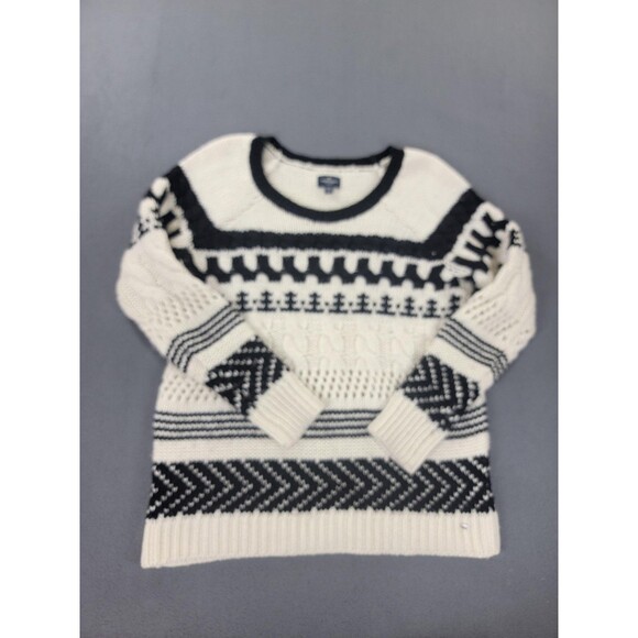 American Eagle Outfitters Sweater Womens Medium Black White Fair Isle Crewneck - Picture 1 of 14
